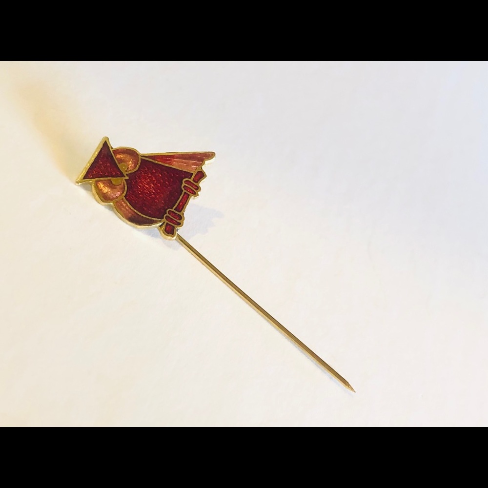 Vintage Red Cloisonne Enamel Owl Stick Pin